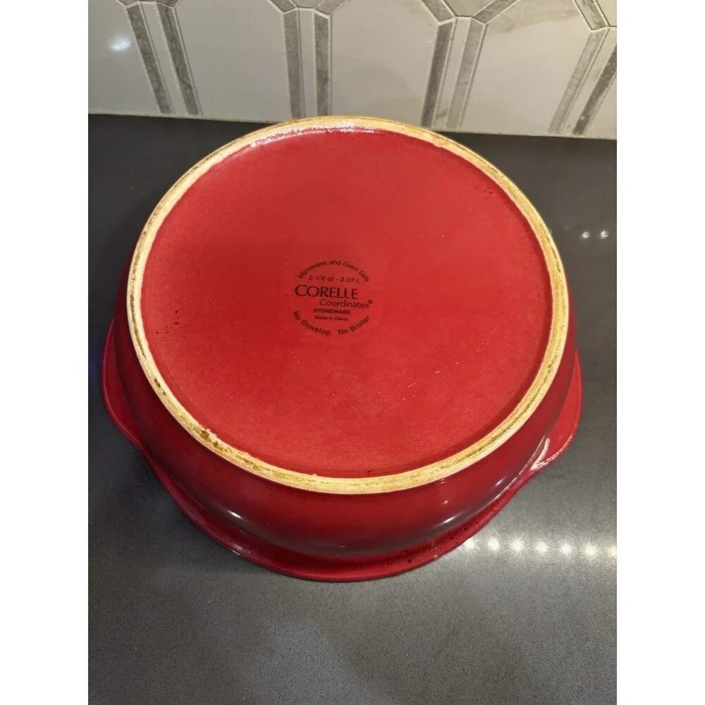 Corelle Coordinates 2.5 Qt Red Stoneware Casserole Dish - No Lid Oven Safe